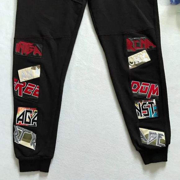 Vintage Americana NWT Black Jogger with Patches Men M - Picture 4 of 12
